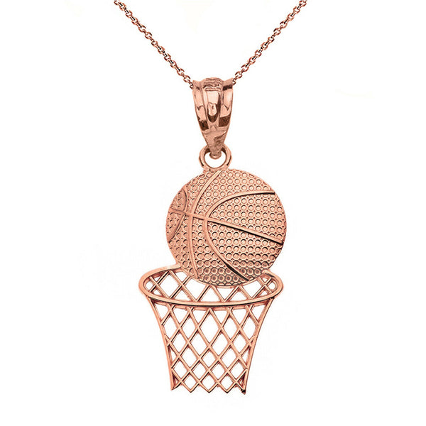 Textured Basketball Hoop Pendant Necklace in 10K Solid Yellow Gold