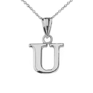 925 Sterling Silver Mini Small Initial Letter U Pendant Necklace 16" 18" 20" 22"