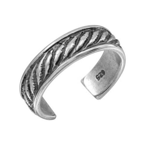 925 Sterling Silver Rope Design Oxidized Adjustable Toe Ring / Finger Ring