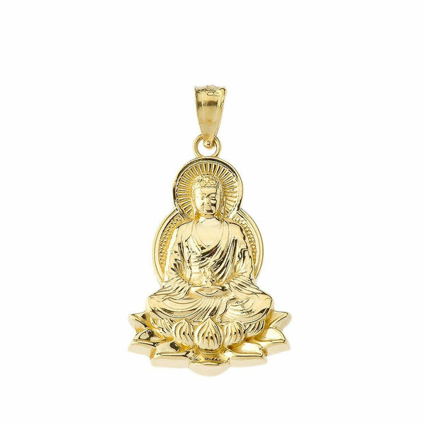 14k Yellow Gold Buddha in Lotus Flower Pendant Necklace