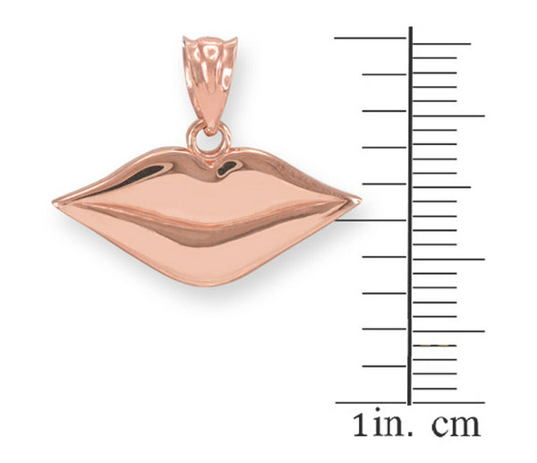 14k Solid Rose Gold Lady Love Kissing Lips Charm Pendant Necklace