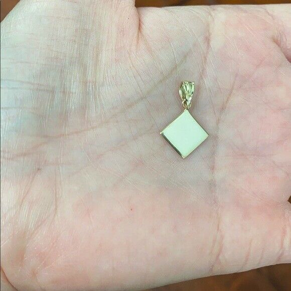 Solid 14k Yellow Gold Simple Diamond Shaped Mini Plain Pendant Necklace