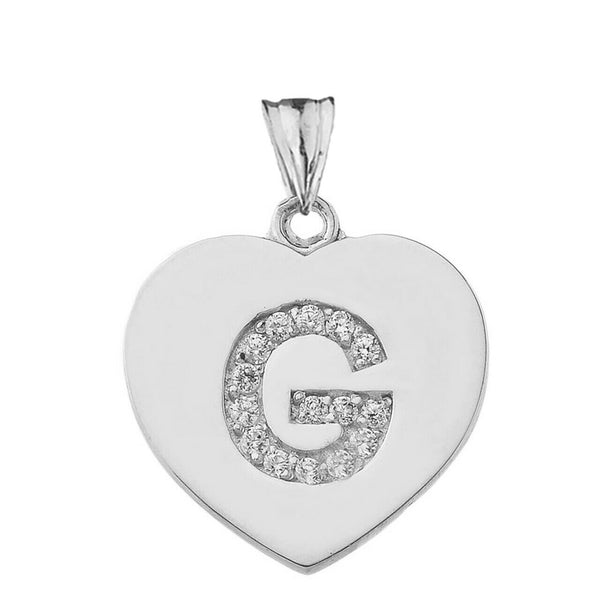 925 Sterling Silver CZ Initial Letter G Heart Pendant Necklace - 16" 18" 20" 22"