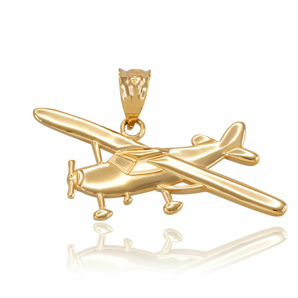 14k Solid Yellow Gold Piper Tri Pacer PA-20 Aircraft Airplane Pendant Necklace