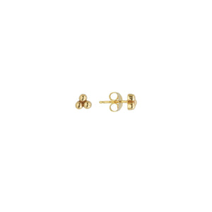 14K Solid Yellow Gold Mini 3 BEAD CLUSTER STUD Earrings - Minimalist -