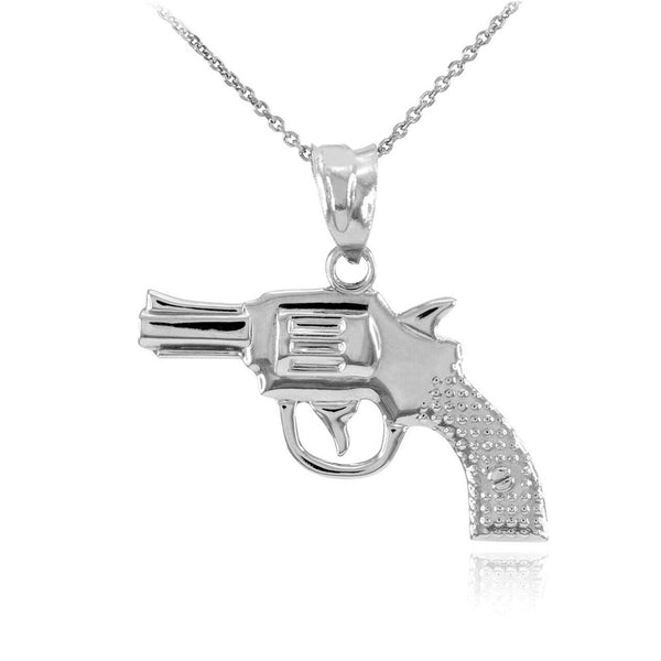 925 Sterling Silver Revolver Pistol Gun Pendant Necklace