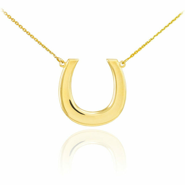 14k Solid Yellow Gold Polished Horseshoe Lucky Pendant Necklace 16" 18" 20" 22"