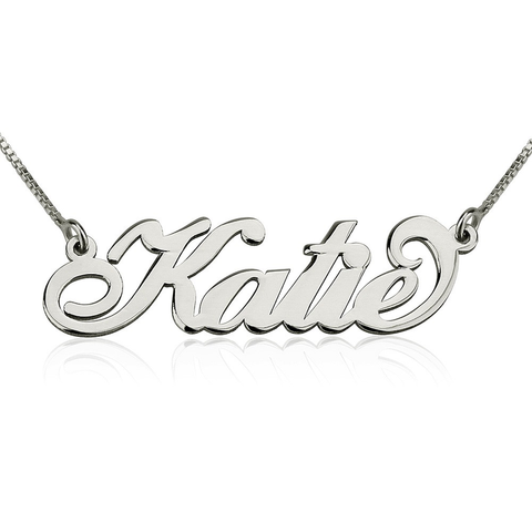 Personalized Sterling Silver "Carrie" Name Plate Box Chain Necklace Adjustable