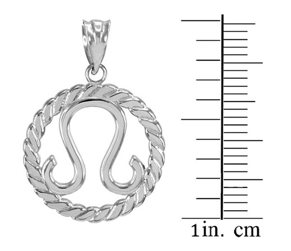 925 Sterling Silver Leo Zodiac Sign in Circle Rope Pendant Necklace 16" 18" 20"