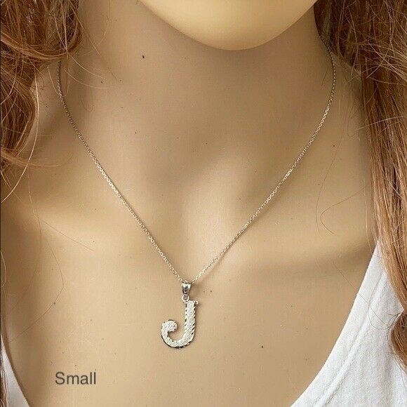 925 Sterling Silver Initial Letter J Pendant Necklace - Large, Medium, Small DC