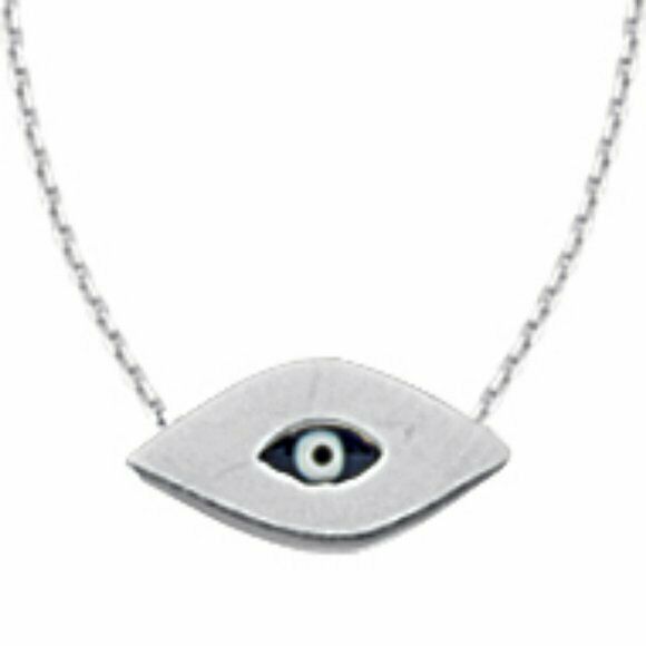 14K Solid White Gold Mini Evil Eye Cable Necklace - Minimalist Adjustable