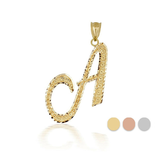 10k Solid Yellow Gold Cursive Initial Letter A Pendant Necklace