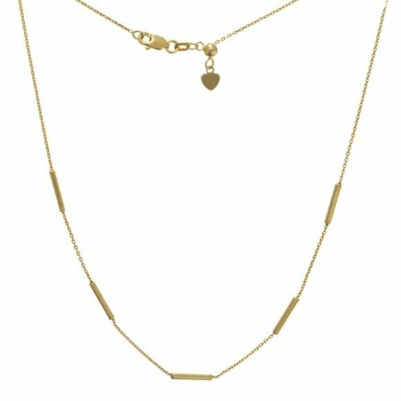 14K Solid Yellow Gold 5 Pc Square Wire Station Choker Necklace Adjustable 16"