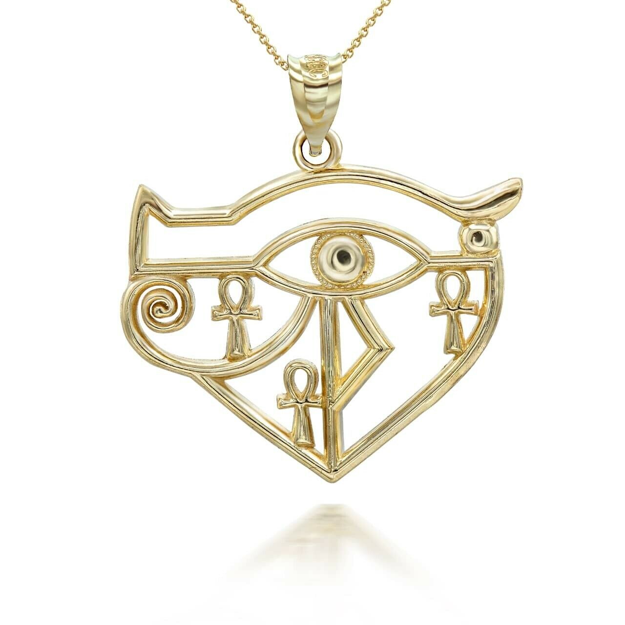 14K Solid Gold Ankh Evil Eye Pendant Necklace - Yellow, Rose, White