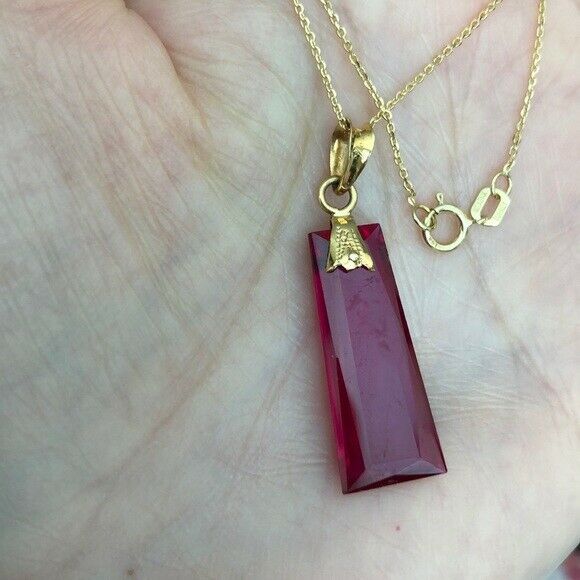 14K Solid Gold Geometric Red Pendant /Charm Dainty Necklace 16", 18"