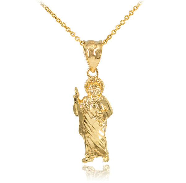10k Solid Gold St. Saint Jude Pendant Necklace (Yellow, Rose, White)