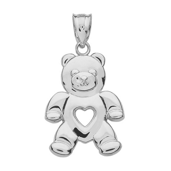 10K Solid Gold Open Heart Love Bear Pendant Necklace - Yellow, Rose, or White