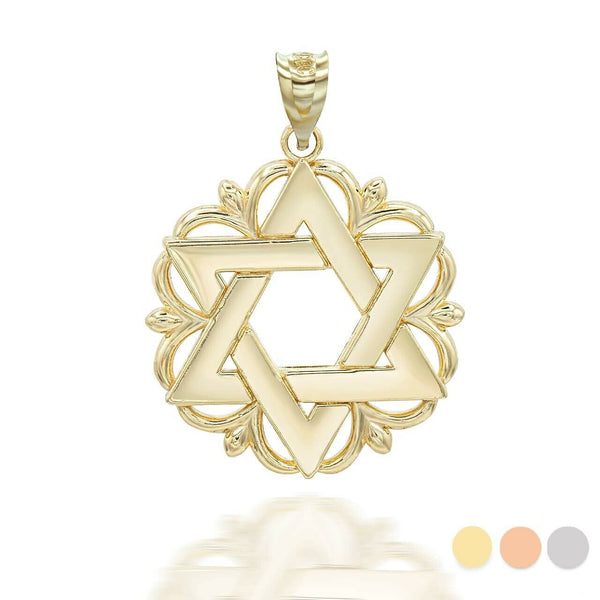 10K Solid Gold Star Of David Pendant Necklace - Yellow, Rose, or White