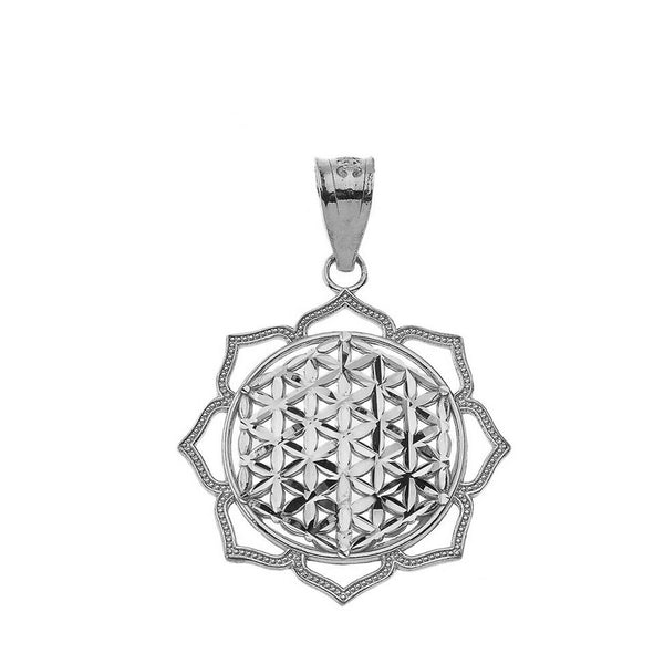 .925 Sterling Silver Symmetrical Flower of Life Pendant Necklace