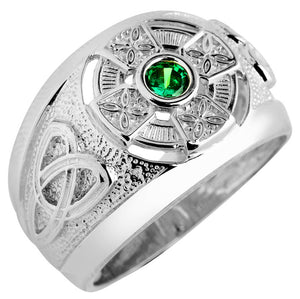 925 Sterling Silver Celtic Emerald Green CZ Men's Ring Any Size