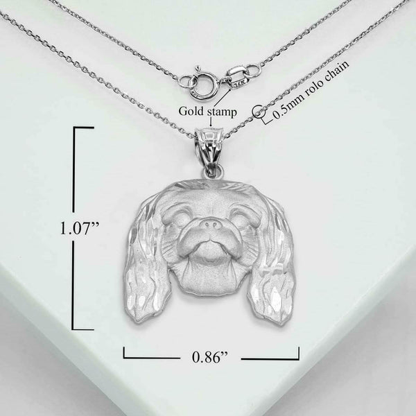 14K Solid Gold Dog Pekingese Pendant Necklace  - Yellow, Rose, White