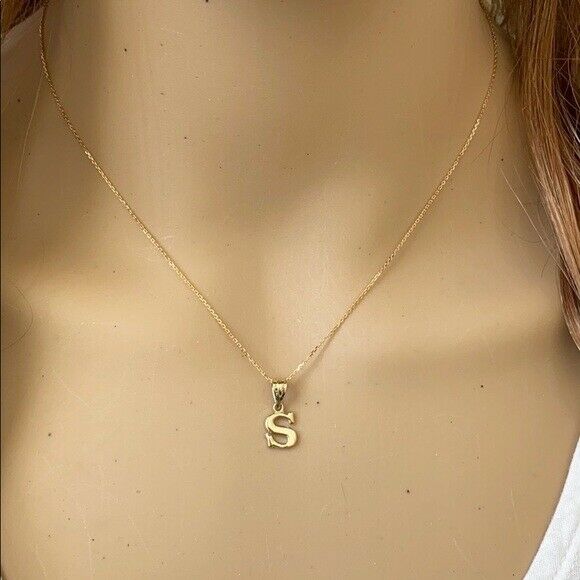 10k Solid Yellow Gold Small Mini Initial Letter S Pendant Necklace