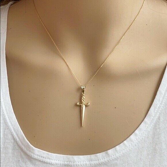 14K Solid Gold Dagger Knife Charm Pendant - Yellow Gold