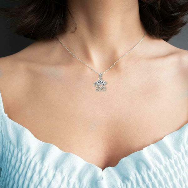 925 Sterling Silver Class of 2023 Graduation Ceremony Cap Pendant Necklace