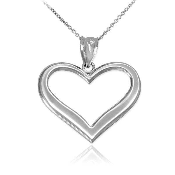 10k White Gold Polished Open Heart Pendant Necklace 16", 18", 20", 22"