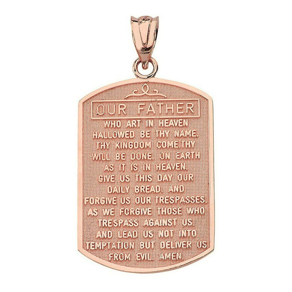 10k Rose Gold The Lord Our Father Prayer Pendant Necklace 16", 18", 20", 22"
