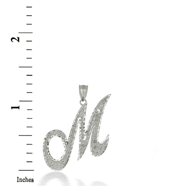 925 Sterling Silver Cursive Initial Letter M Pendant Necklace