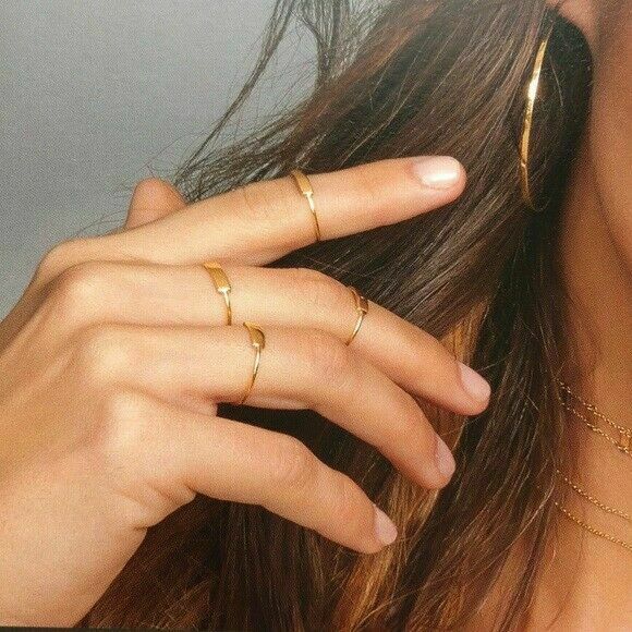 14K Solid Gold Mini ID Bar Plate Ring - Size 6, 7, 8 Minimalist - Yellow
