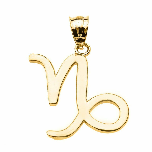 14k Solid Yellow Gold Capricorn January Zodiac Sign Horoscope Pendant Necklace