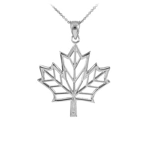 925 Sterling Silver Open Design Maple Leaf Pendant Necklace