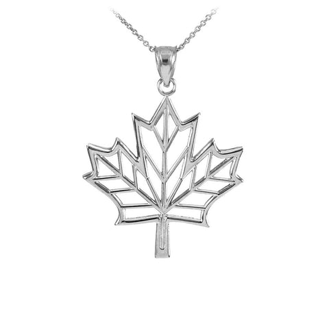 925 Sterling Silver Open Design Maple Leaf Pendant Necklace