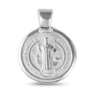 Saint Benedict Medallion Round Pendant Necklace Fine Sterling Silver 16 18 23 mm