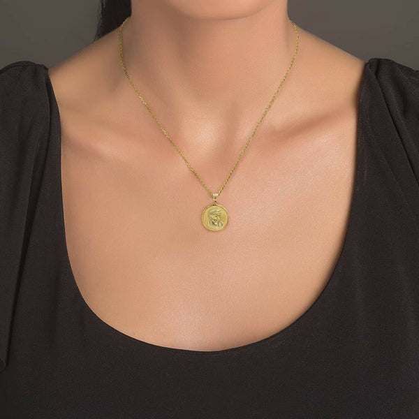 10K Solid Gold Sathya Sai Baba Hindu Guru Coin Pendant Necklace