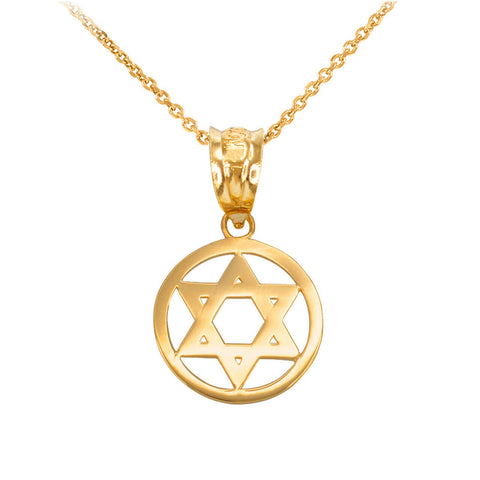 10K Solid Gold Encircled Star of David Pendant Necklace (Yellow, Rose, or White)