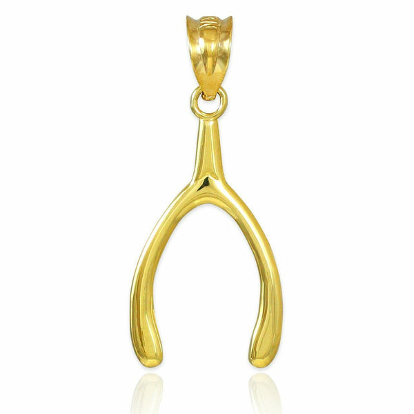 10k Solid Yellow Gold Polished Wishbone Pendant Necklace