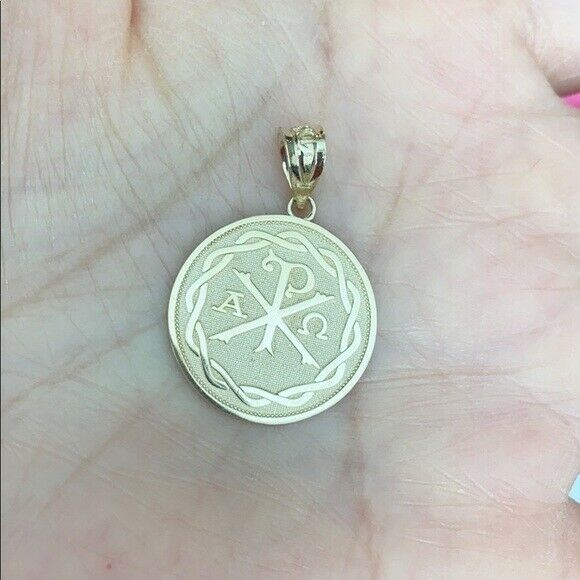10K Solid White Gold Ancient Christian Chi Rho Px Symbol Pendant Necklace
