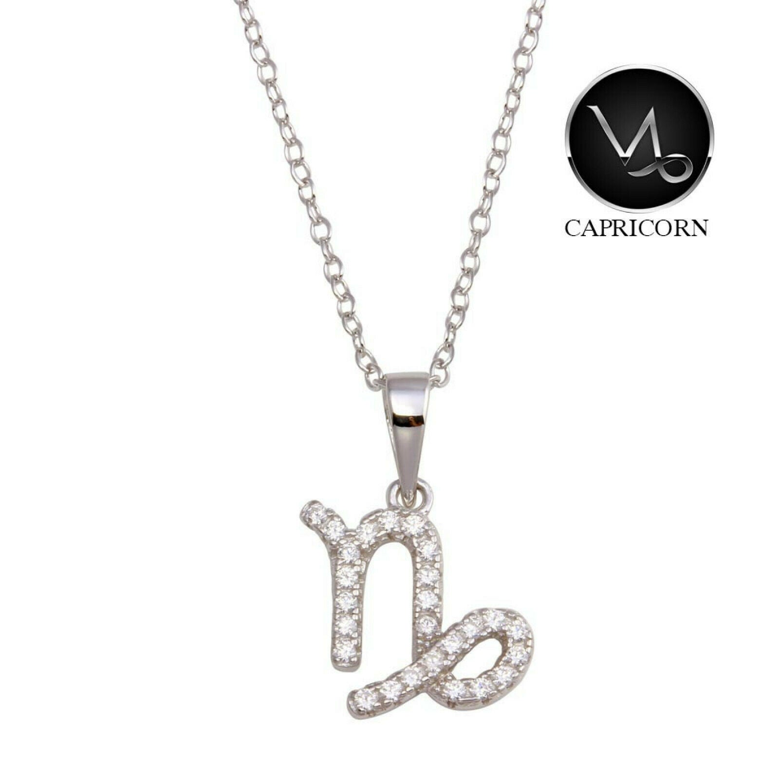 925 Sterling Silver Capricorn CZ Zodiac Sign Necklace 16"- 18" adjustable