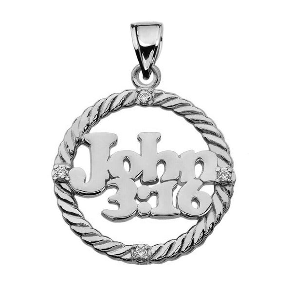 925 Sterling Silver John 3:16 Cubic Zirconia Rope Pendant Necklace