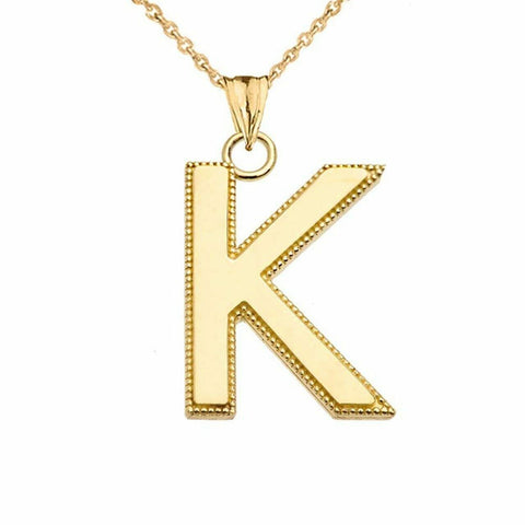 10k Solid Gold Small Milgrain Initial Letter K Pendant Necklace Personalized