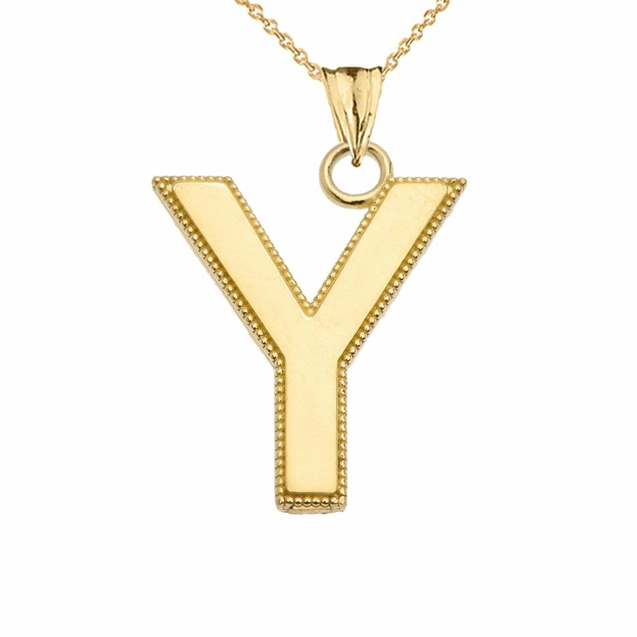 10k Solid Gold Small Milgrain Initial Letter Y Pendant Necklace Personalized