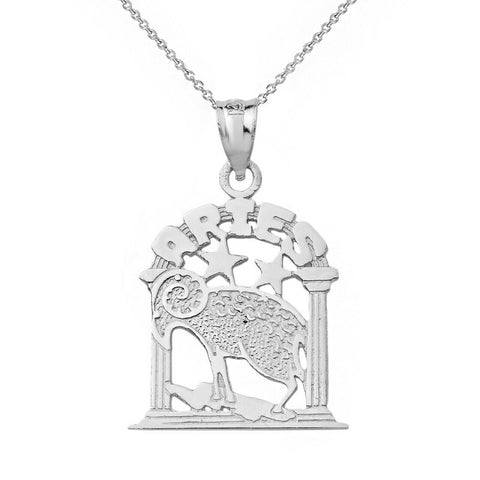 .925 Sterling Silver Zodiac Astrological Sign Aries Ram Pendant Necklace