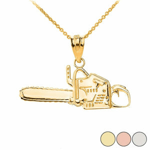 10k Fine Yellow Gold Timber Chainsaw Charm Pendant Necklace 16" 18" 20" 22"