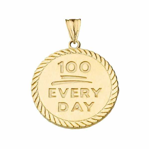 14K Solid Yellow Gold "100 Every Day” Rope Disc Pendant Necklace