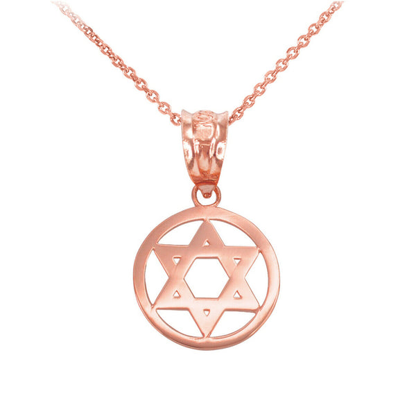 14K Solid Gold Encircled Star of David Pendant Necklace (Yellow, Rose, or White)