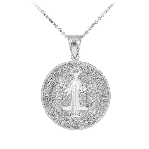 925 Sterling Silver St. Benedict Coin Medallion Pendant Necklace Double Sided M