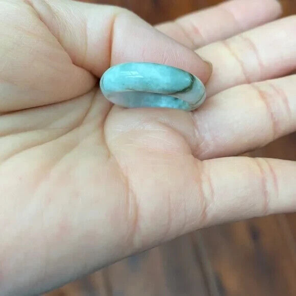 Green Natual Jade Band Ring Big Size 6.5 - Unisex Width 6mm
